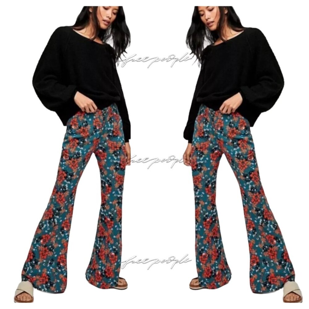 Free People Flare Pants Can't Take My Eyes Off Of You Floral Bell Bottoms